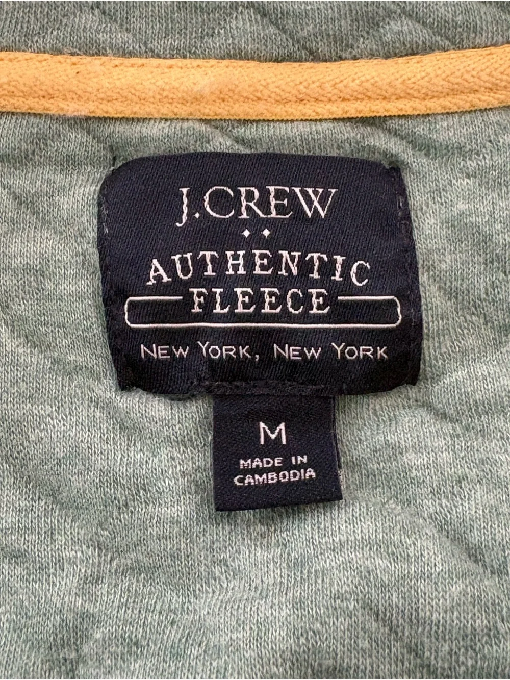 J. Crew Men's Quilted Zip Pullover in Sage Green with Yellow Trim BRAND NEW